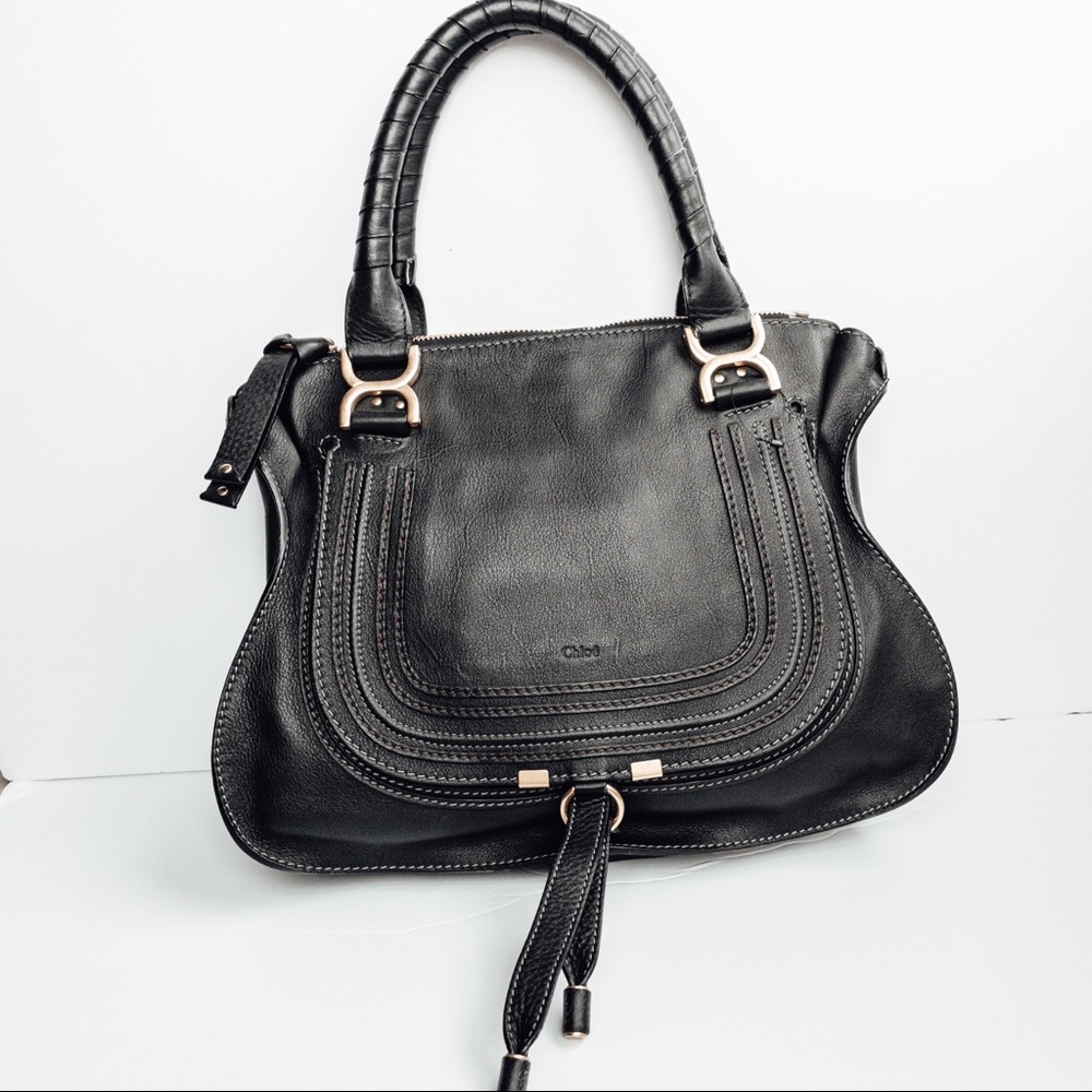 Chloe Marcie Top Handle Black Leather gold hardware EUC Grained Calfskin